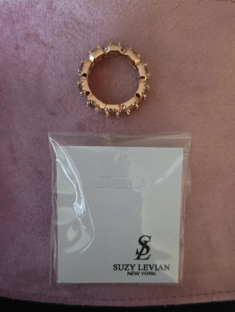 Rose Gold And CZ Suzy Levian Halo Eternity Band Princess And Round 925 Sz5.5